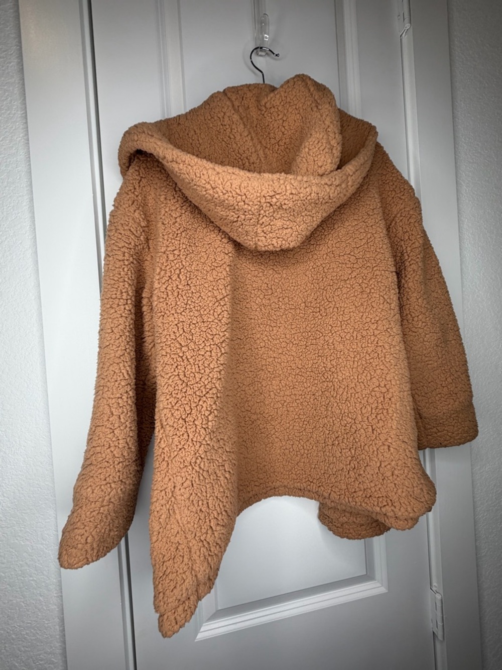Camel Teddy Sherpa Hooded Coat Oversized Open Front Fleece Jacket Cozy - Picture 7 of 8